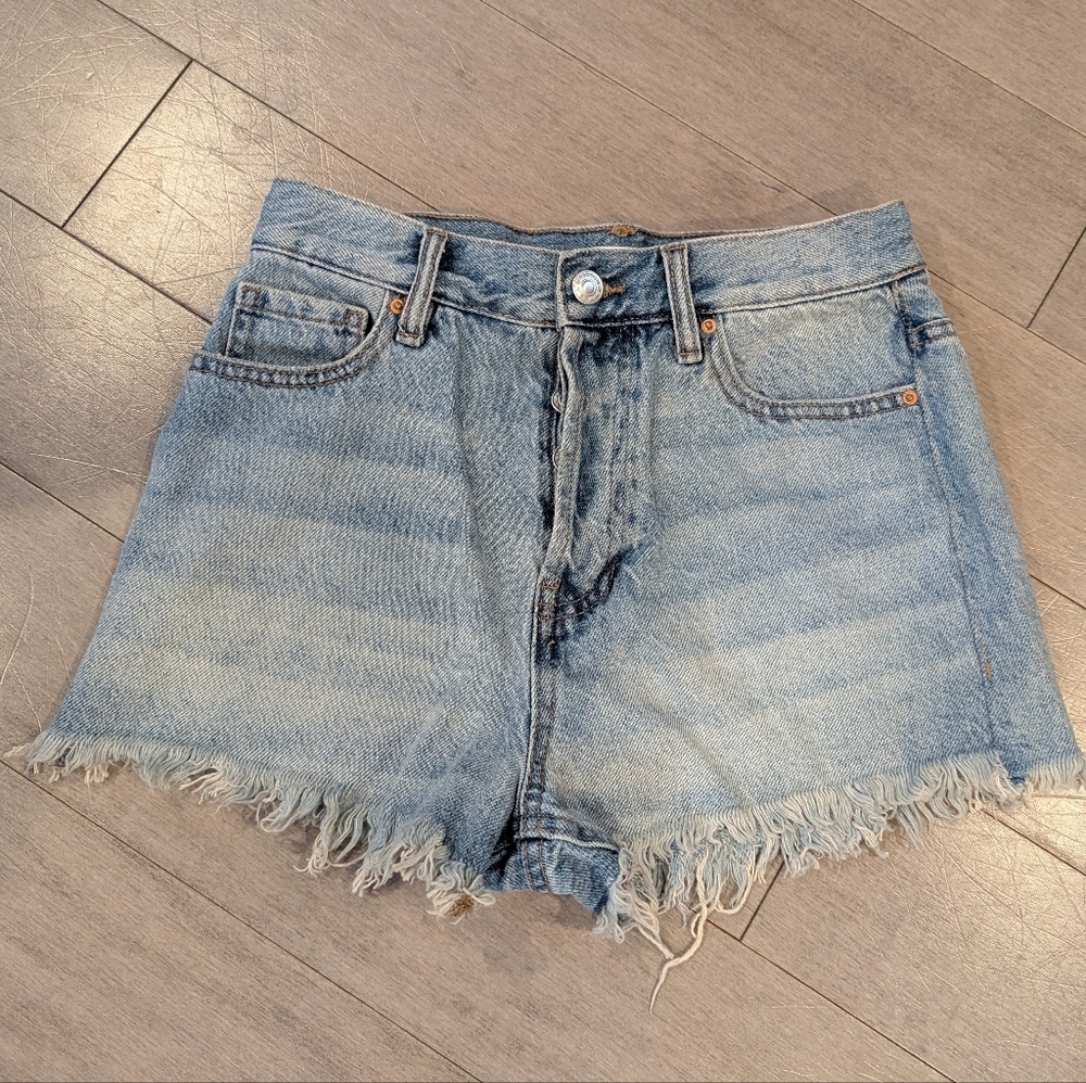 Pacsun Vintage High Rise Frayed Hem Blue Light Wash Denim Shorts Size 25